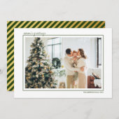 グリーンと金ゴールドストライプズシーズンの挨拶の写真 シーズンカード (正面/裏面)