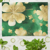 グリーンと金ゴールドセントパトリックの日シャムロック キッチンタオル (折り畳み)