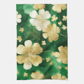 グリーンと金ゴールドセントパトリックの日シャムロック キッチンタオル (縦)