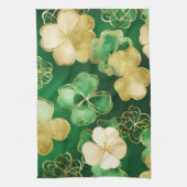 グリーンと金ゴールドセントパトリックの日シャムロック キッチンタオル (縦)