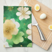 グリーンと金ゴールドセントパトリックの日シャムロック キッチンタオル (四つ折り)