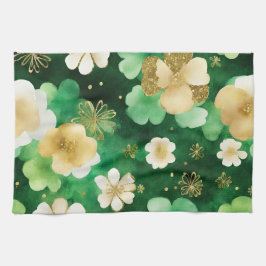 グリーンと金ゴールドセントパトリックの日シャムロック キッチンタオル