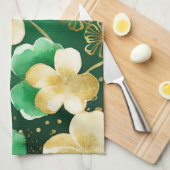 グリーンと金ゴールドセントパトリックの日シャムロック キッチンタオル (四つ折り)