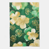 グリーンと金ゴールドセントパトリックの日シャムロック キッチンタオル (縦)