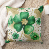 グリーンと金ゴールドセントパトリックの日シャムロック クッション (ブランケット)
