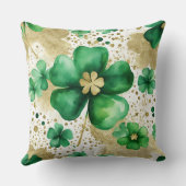 グリーンと金ゴールドセントパトリックの日シャムロック クッション (裏面)