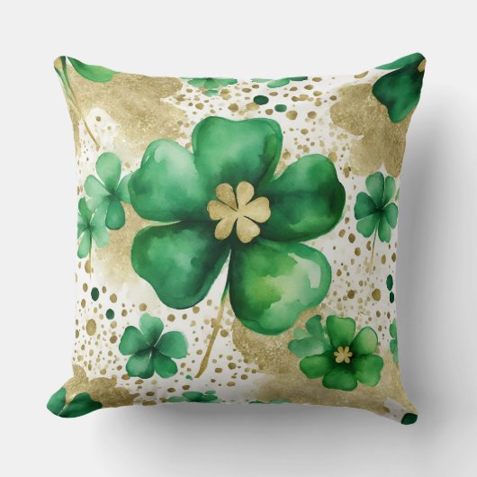 グリーンと金ゴールドセントパトリックの日シャムロック クッション (正面)