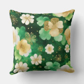 グリーンと金ゴールドセントパトリックの日シャムロック クッション (裏面)