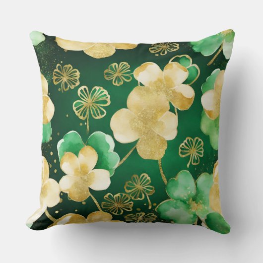 グリーンと金ゴールドセントパトリックの日シャムロック クッション (正面)
