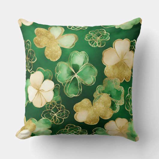 グリーンと金ゴールドセントパトリックの日シャムロック クッション (正面)