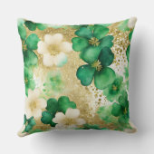 グリーンと金ゴールドセントパトリックの日シャムロック クッション (裏面)