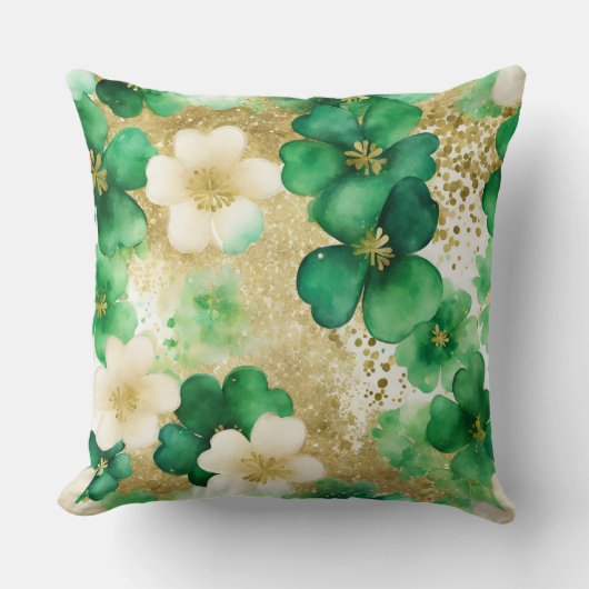 グリーンと金ゴールドセントパトリックの日シャムロック クッション (正面)