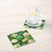 グリーンと金ゴールドセントパトリックの日シャムロック スクエアペーパーコースター (インサイチュ)