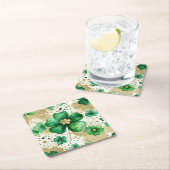 グリーンと金ゴールドセントパトリックの日シャムロック スクエアペーパーコースター (インサイチュ)