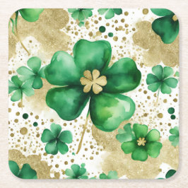 グリーンと金ゴールドセントパトリックの日シャムロック スクエアペーパーコースター