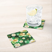 グリーンと金ゴールドセントパトリックの日シャムロック スクエアペーパーコースター (インサイチュ)