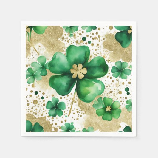 グリーンと金ゴールドセントパトリックの日シャムロック スタンダードカクテルナプキン (正面)
