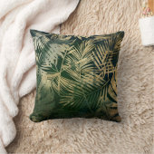 グリーンと金ゴールドトロピカルパーム葉 クッション (ブランケット)