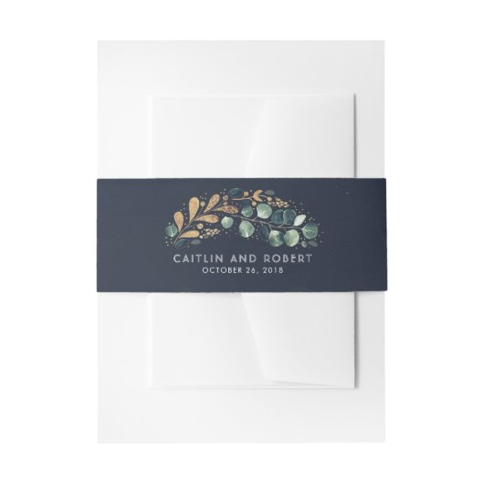 グリーンと金ゴールドネイビー結婚ブルー 招待状ベリーバンド (正面例)
