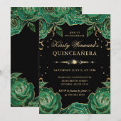 グリーンと金ゴールドバラフローラキンセアニェラ 招待状 (正面/裏面)