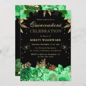 グリーンと金ゴールドバラフローラキンセアニェラ 招待状 (正面/裏面)