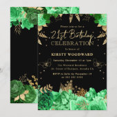 グリーンと金ゴールドバラフローラ21歳 招待状 (正面/裏面)