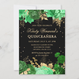 グリーンと金ゴールドバラ縁どフローラキンセアニェラ 招待状
