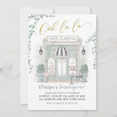 グリーンと金ゴールドパリジャンカフェ誕生日招待状 招待状 (正面)