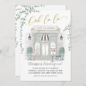 グリーンと金ゴールドパリジャンカフェ誕生日招待状 招待状 (正面/裏面)