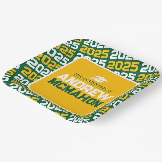 グリーンと金ゴールドパーソナライズされた卒業 ペーパープレート (傾斜あり)