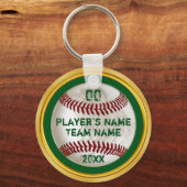 グリーンと金ゴールドパーソナライズされた野球キーチェーン キーホルダー (正面)