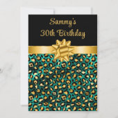 グリーンと金ゴールドヒョウ印刷バースデーパーティー 招待状 (正面)