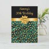 グリーンと金ゴールドヒョウ印刷バースデーパーティー 招待状 (スタンド正面)