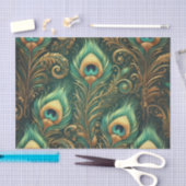 グリーンと金ゴールドピーコックフェザーデクページ紙 薄葉紙 (クラフト)