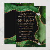 グリーンと金ゴールドフェイクグリッターアガテスウィート16 招待状 (正面/裏面)