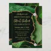 グリーンと金ゴールドフェイクグリッターアガテスウィート16 招待状 (正面/裏面)
