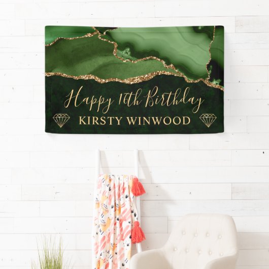 グリーンと金ゴールドフェイクグリッターアガテマーブルスウィート16 横断幕 (インサイチュ)