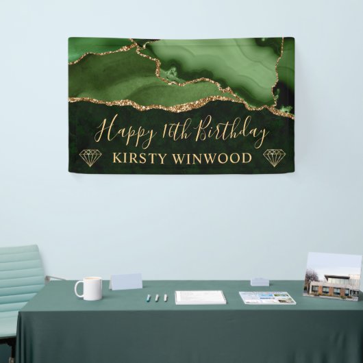 グリーンと金ゴールドフェイクグリッターアガテマーブルスウィート16 横断幕 (トレードショー)