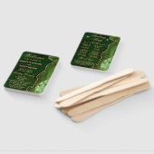 グリーンと金ゴールドフェイクグリッターアゲート結婚式 プログラム ハンドファン (組立なし)