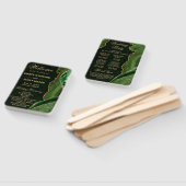 グリーンと金ゴールドフェイクグリッターアゲート結婚式 プログラム ハンドファン (組立なし)