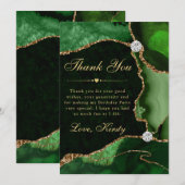 グリーンと金ゴールドフェイクグリッターアゲート誕生日パーティー サンキューカード (正面/裏面)
