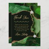 グリーンと金ゴールドフェイクグリッターアゲートSweet sixteen サンキューカード (正面/裏面)