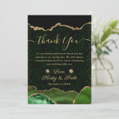 グリーンと金ゴールドフェイクグリッターアゲ結婚ート サンキューカード (スタンド正面)