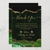 グリーンと金ゴールドフェイクグリッターアゲ結婚ート サンキューカード (正面/裏面)