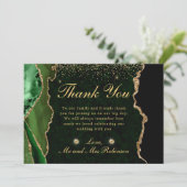 グリーンと金ゴールドフェイクグリッターアゲ結婚ート サンキューカード (スタンド正面)