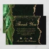 グリーンと金ゴールドフェイクグリッターアゲ結婚ート サンキューカード (正面/裏面)