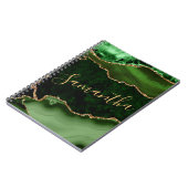 グリーンと金ゴールドフェイクグリッターマーブルゲート ノートブック (左側)