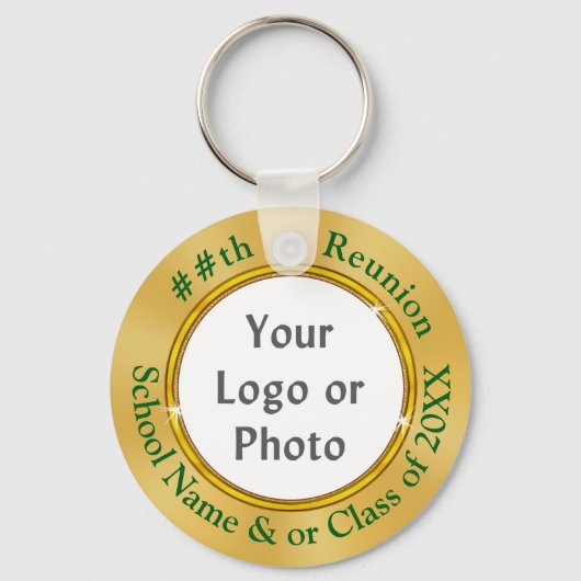 グリーンと金ゴールドフォトクラス懇親会パーティーの好意 キーホルダー (正面)