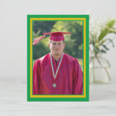 グリーンと金ゴールドフォト卒業パーティー 招待状 (スタンド正面)