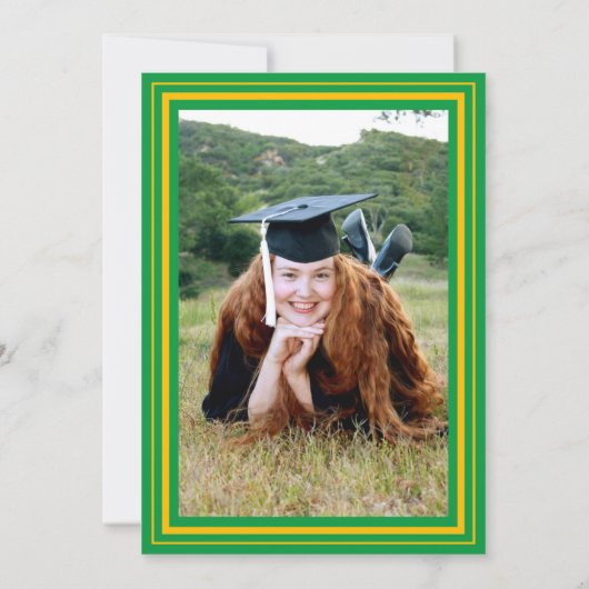 グリーンと金ゴールドフォト卒業パーティー 招待状 (裏面)